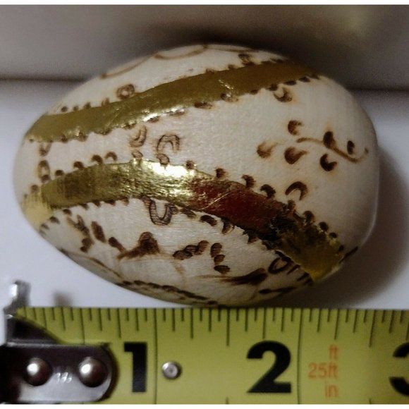 Romanian Pysanky Hand Painted Wood Easter Egg Flower Pattern Burnt Gold Accents - Picture 3 of 4